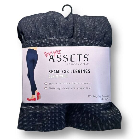 Spanx 1X Blue Denim Wash Seamless Leggings Love Your Assets Slimming NWT - Picture 9 of 9